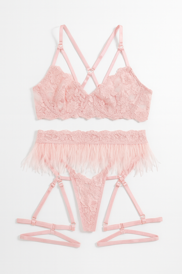 Fiorivelle Featherlace Garter Set-Pink-L-Basques-StylinArts