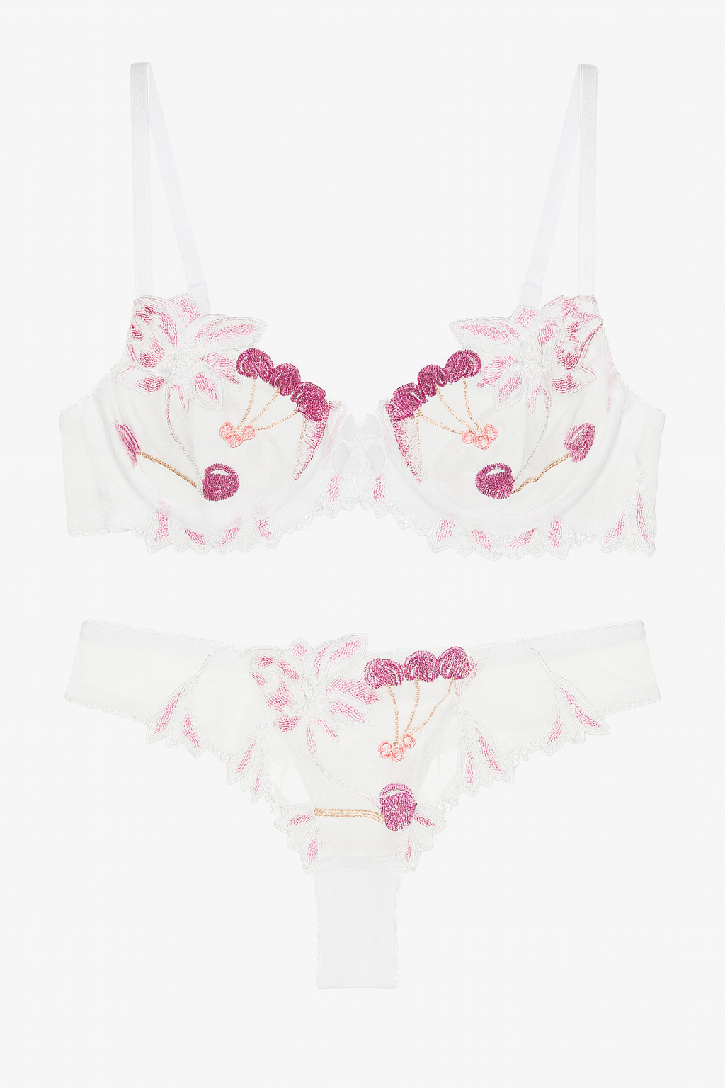 Elara Embroidered Mesh Bra & Brief Set-White-70B-Bras and Briefs-StylinArts