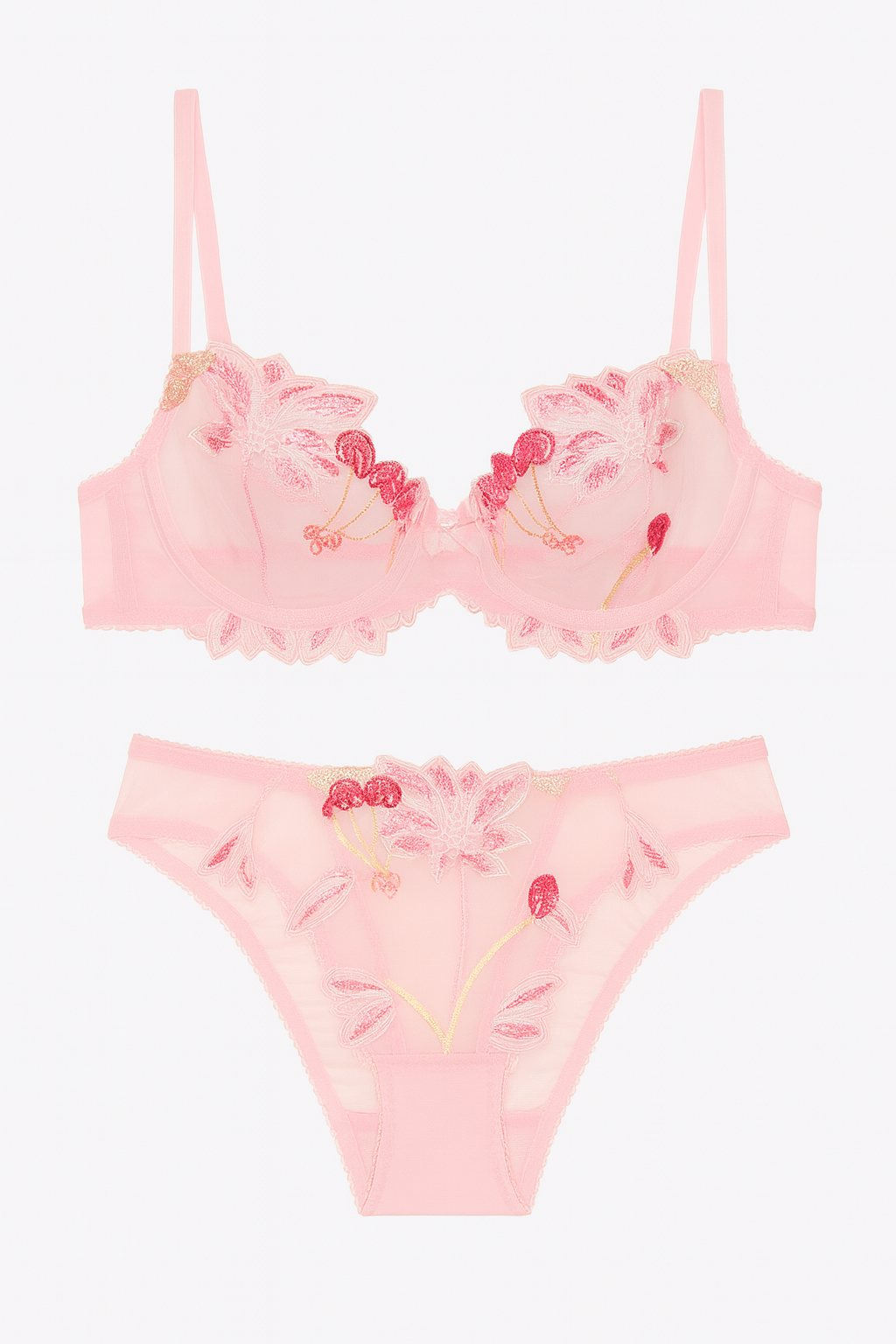 Elara Embroidered Mesh Bra & Brief Set-Pink-70B-Bras and Briefs-StylinArts