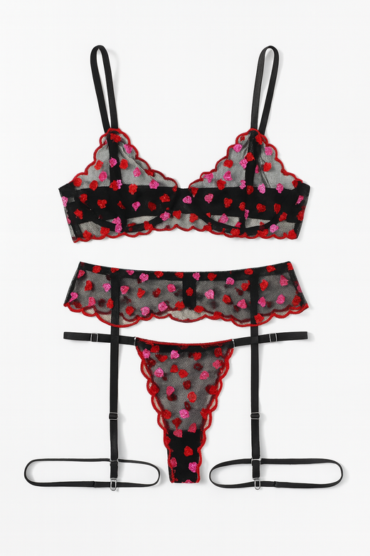 Rosavine Petal Sheer Set-Black-L-Basques-StylinArts