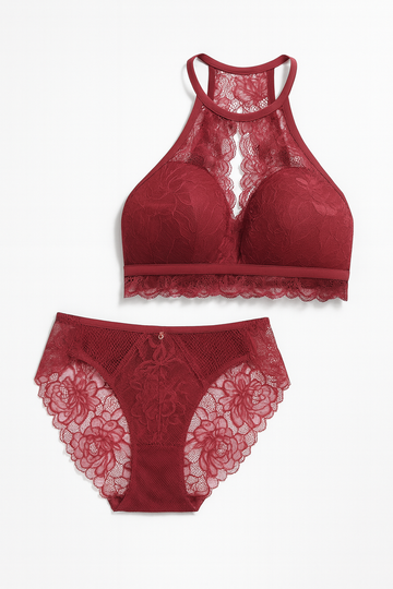 Elara Lace High-Neck Set-Red-70B-Bras and Briefs-StylinArts