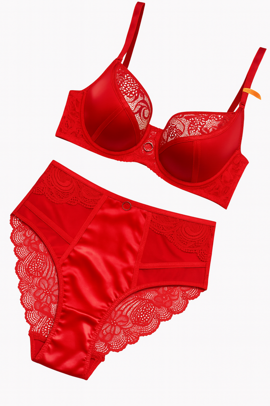 Vivienne Cut-Out Elegance Set-Red-70B-Bras and Briefs-StylinArts