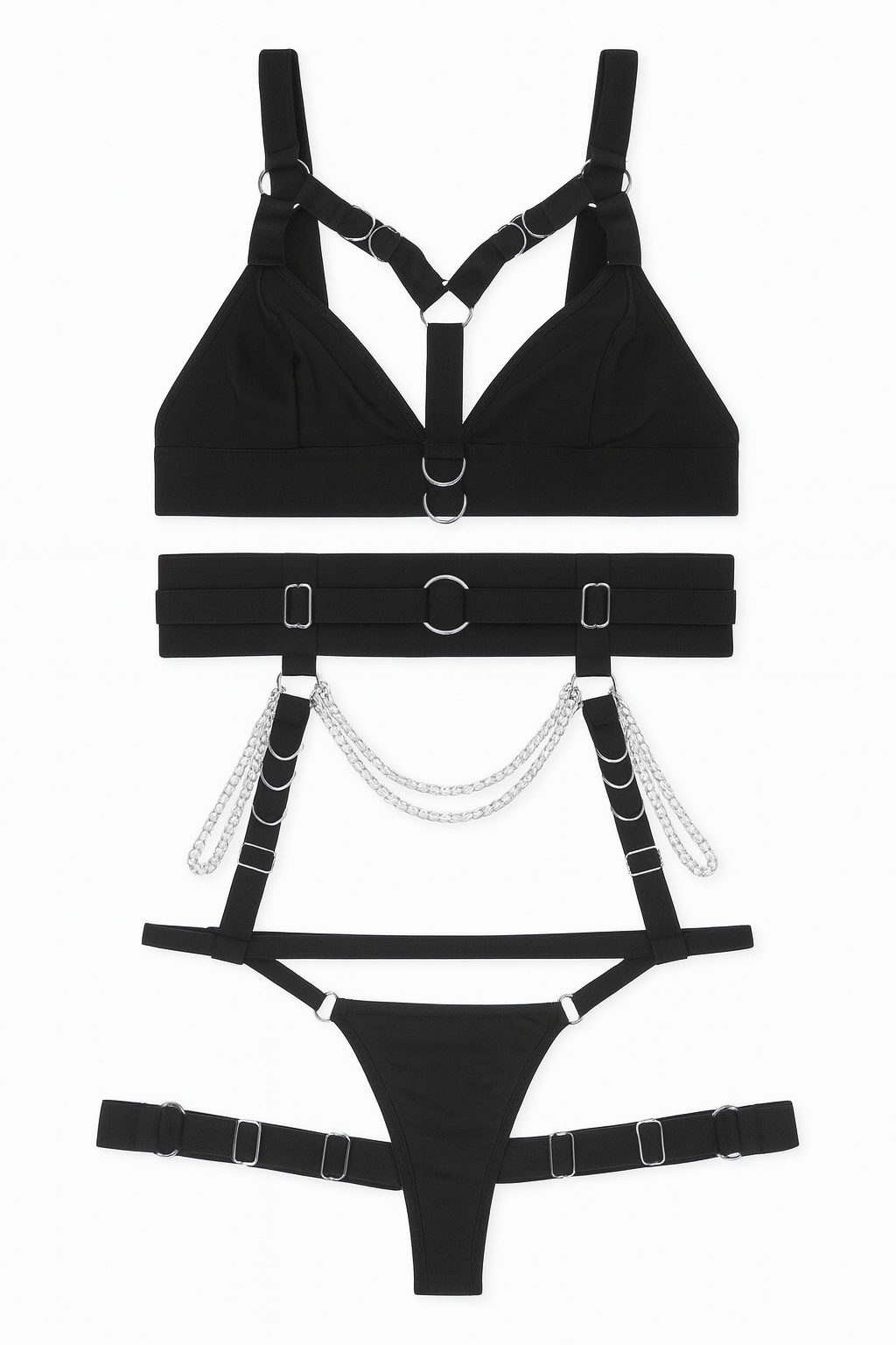 Valentis Strappy Harness Set-Black-L-Bras and Briefs-StylinArts