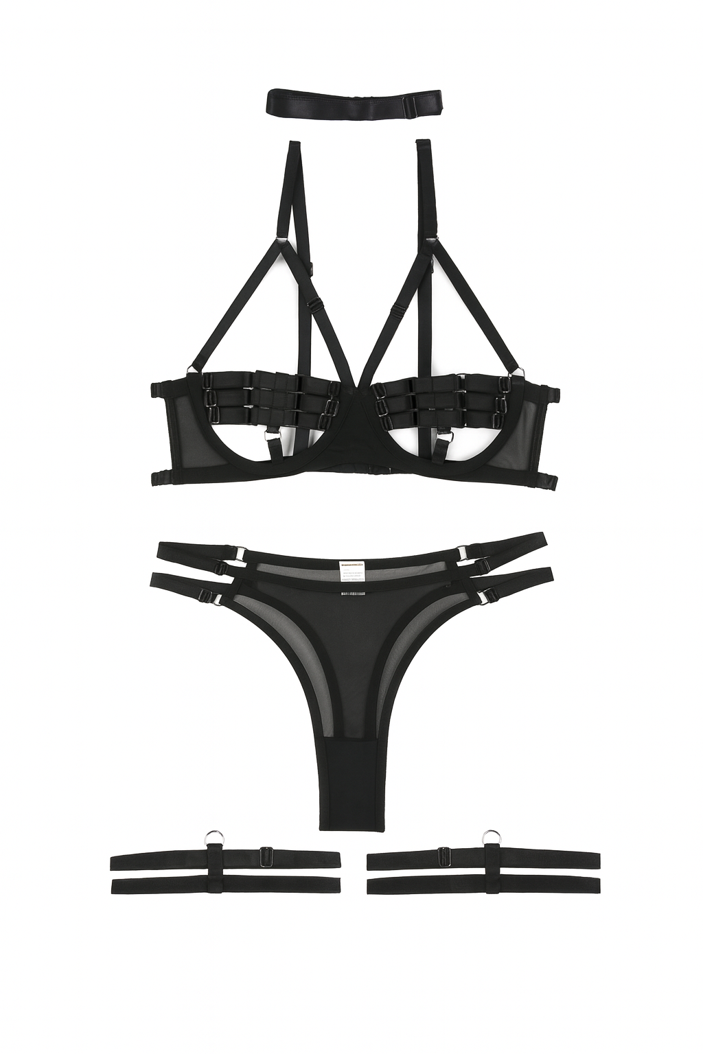 Violet Dominion Harness Lingerie Set-Black-L-Bras and Briefs-StylinArts