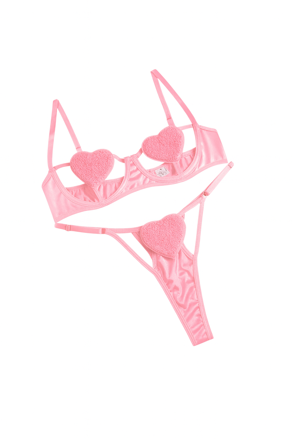 Cassia Heart Noir Set-Pink-L-Bras and Briefs-StylinArts