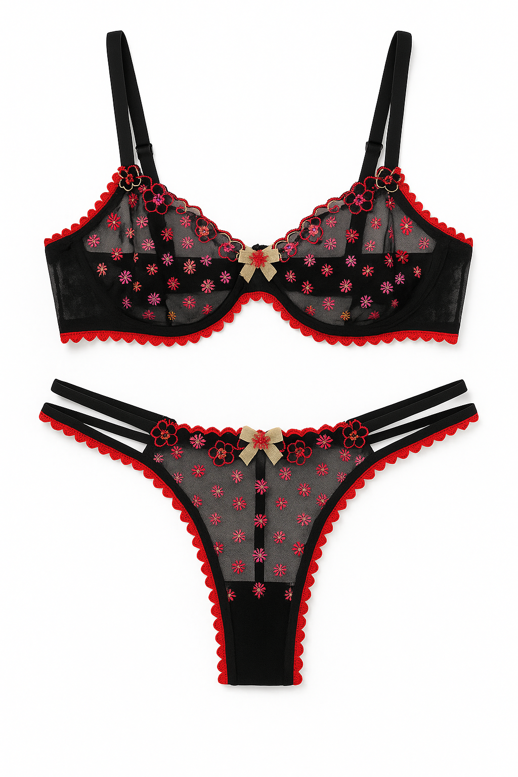 Aurora Blossom Underwire Set-Black-L-Bras and Briefs-StylinArts