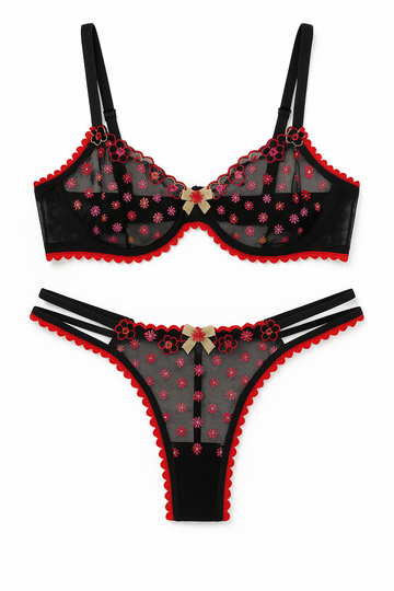 Aurora Blossom Underwire Set-Black-L-Bras and Briefs-StylinArts
