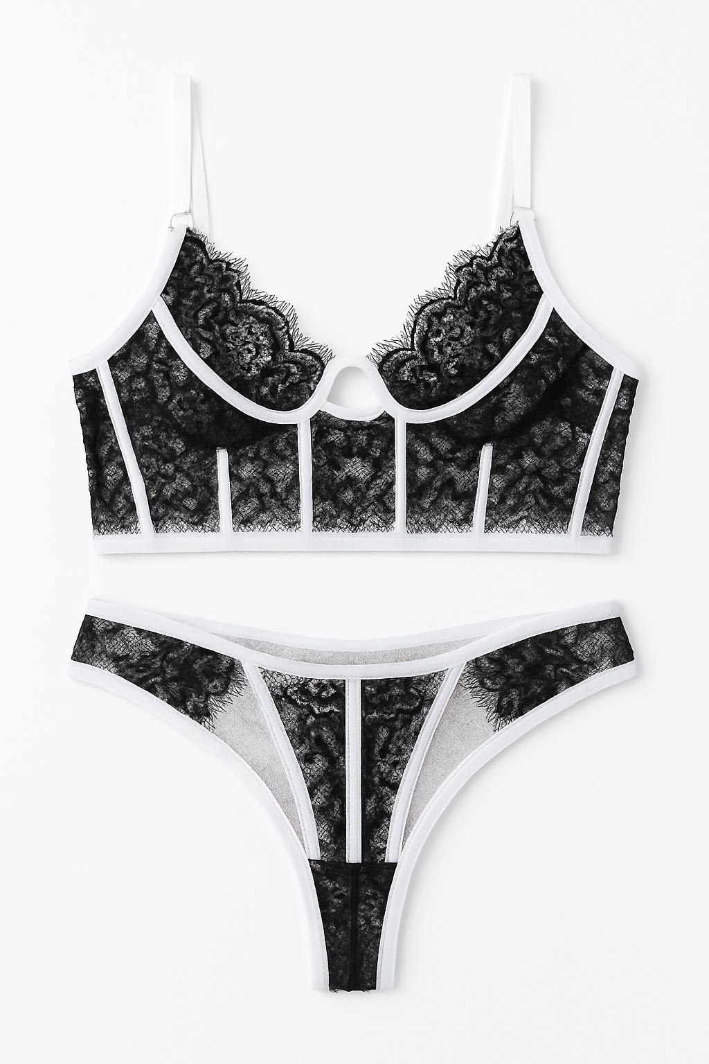 Evangeline Lace Longline Ensemble-Black-L-Bras and Briefs-StylinArts
