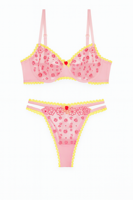 Aurora Blossom Underwire Set-Pink-L-Bras and Briefs-StylinArts
