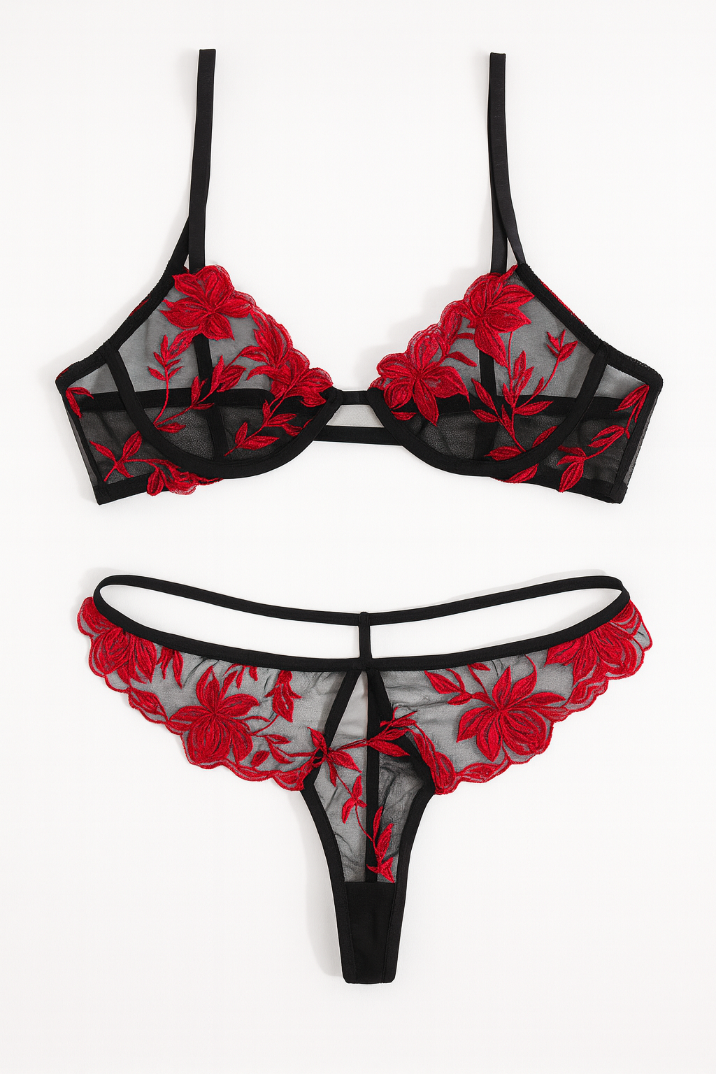 Celesta Bloom Set-Red-L-Bras and Briefs-StylinArts