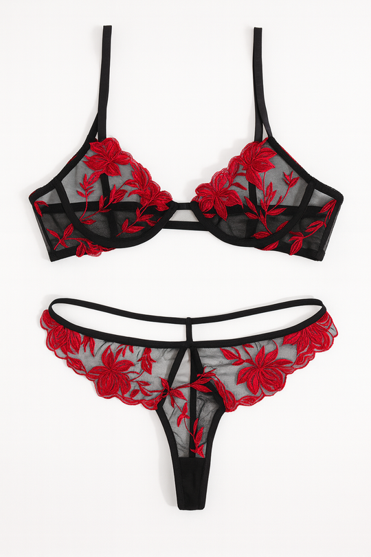 Celesta Bloom Set-Red-L-Bras and Briefs-StylinArts