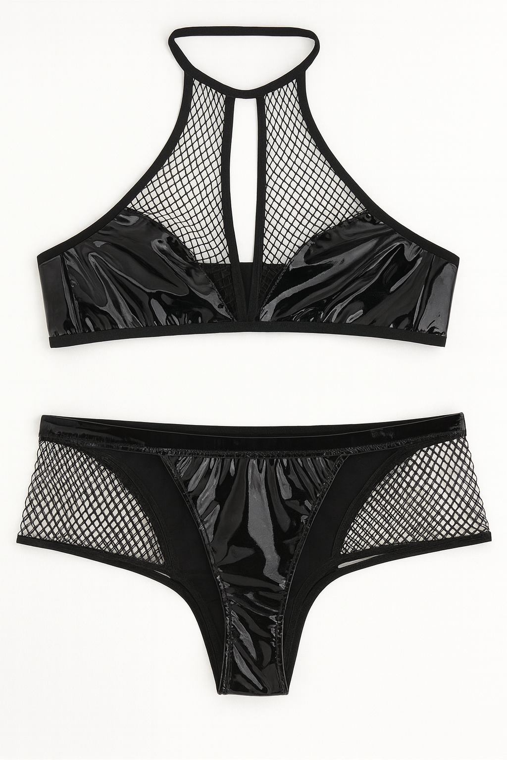 Evangeline Mesh High-Neck Bralette Set-Black-L-Bras and Briefs-StylinArts