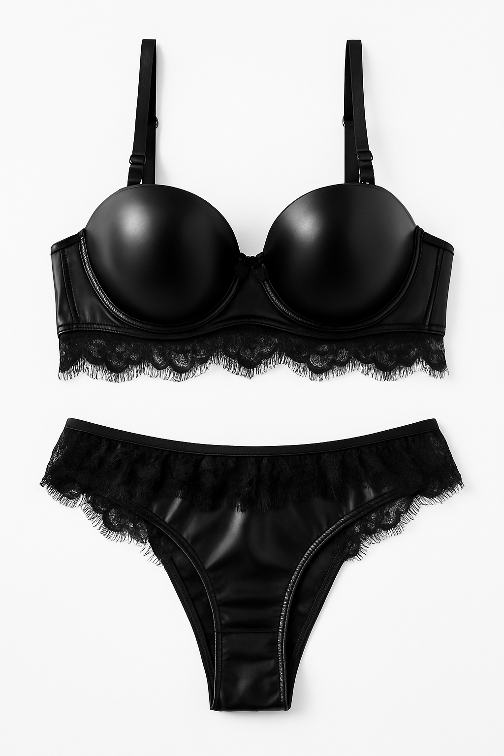 Valeria Satin Lace Set-Black-70B-Bras and Briefs-StylinArts