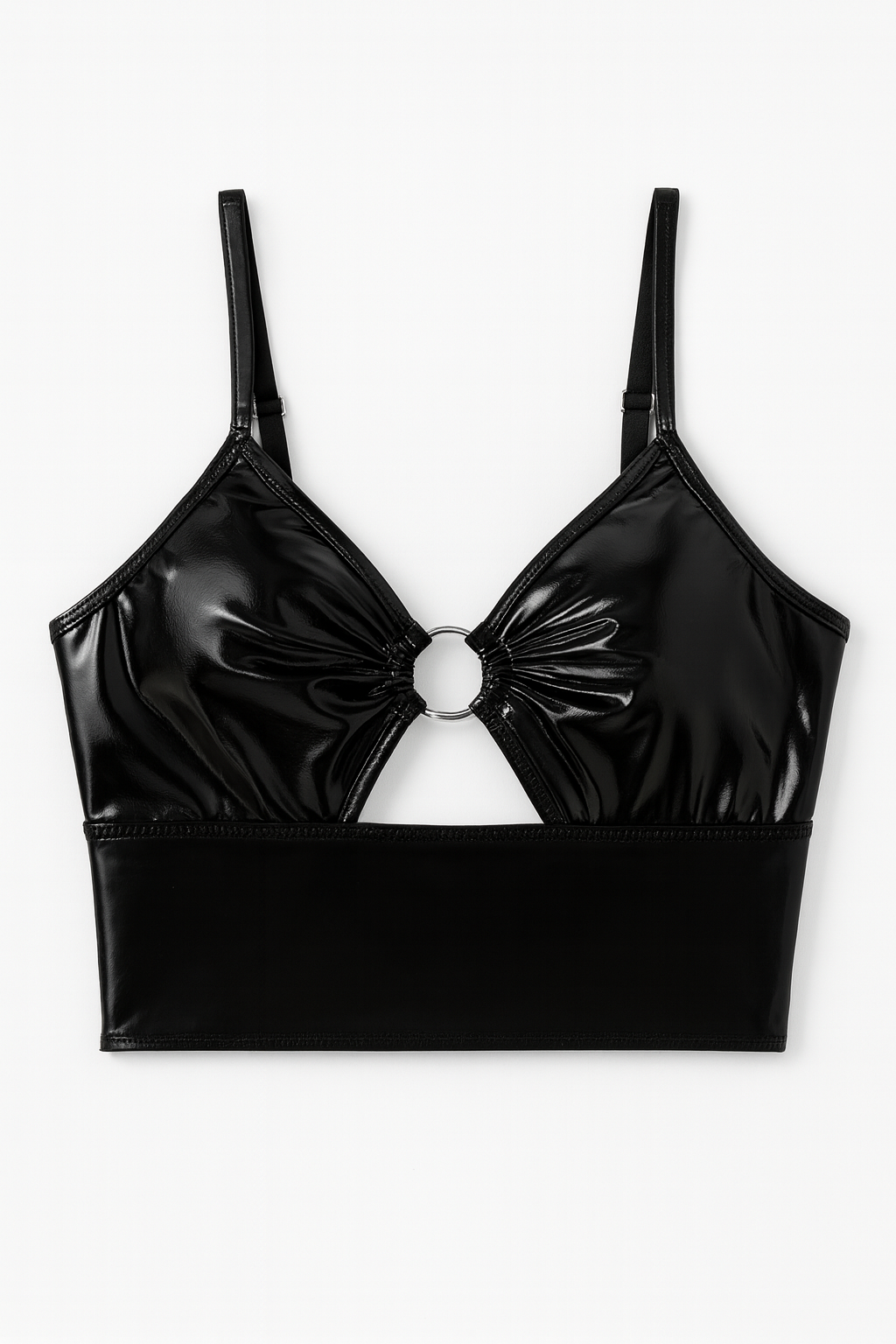 Nocturna Vinyl Cutout Bralette-Black-70B-Bras and Briefs-StylinArts