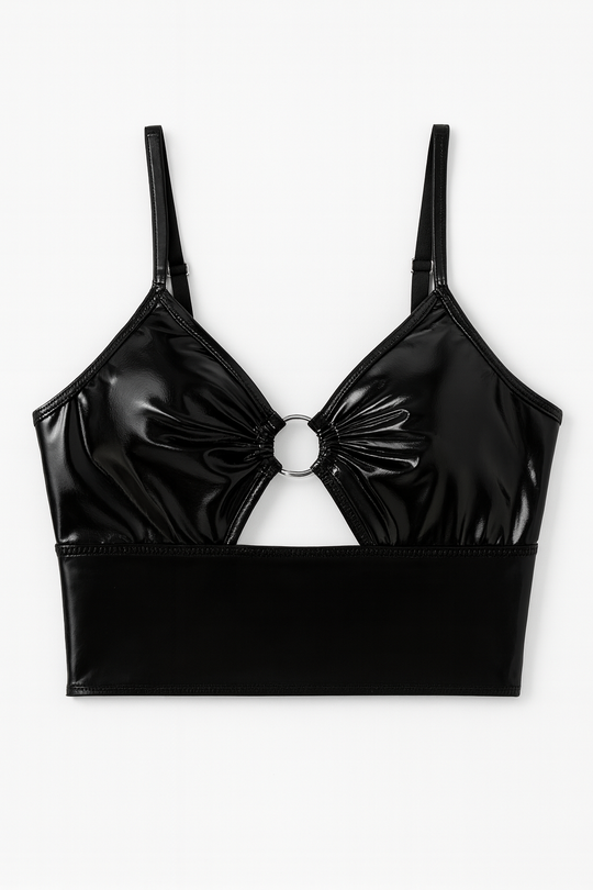 Nocturna Vinyl Cutout Bralette-Black-70B-Bras and Briefs-StylinArts