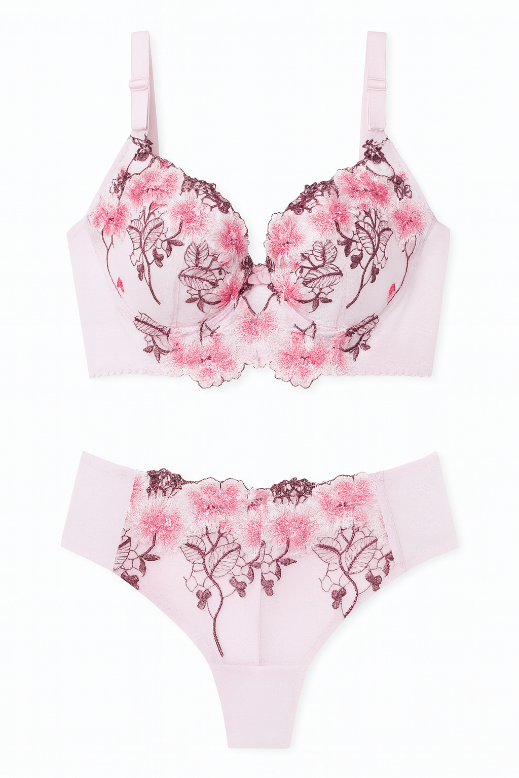 Florentia Lace Embroidered Lingerie Set-Pink-70A-Bras and Briefs-StylinArts