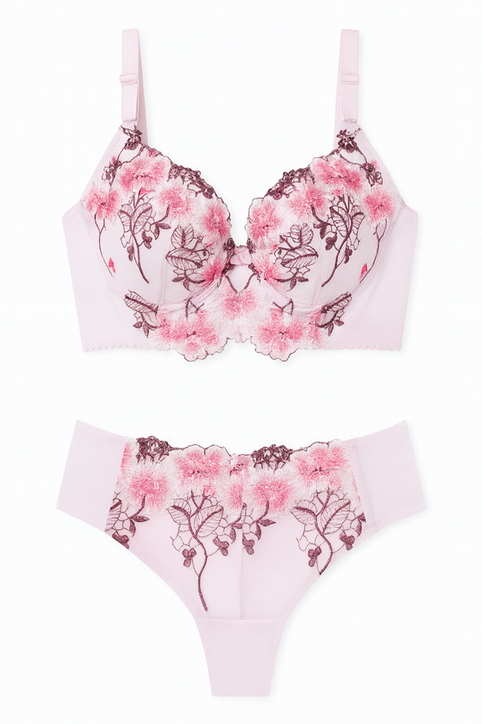 Florentia Lace Embroidered Lingerie Set-Pink-70A-Bras and Briefs-StylinArts