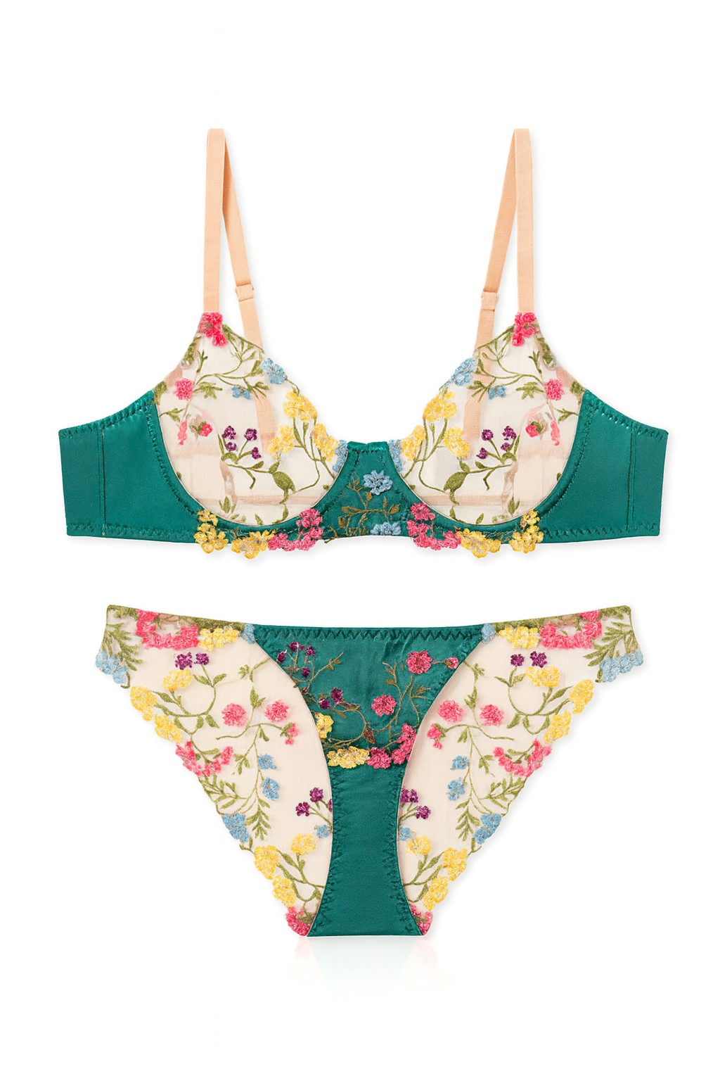 Vibrant Floral Embroidered Mesh Lingerie Set - StylinArts-Green-L-Bras and Briefs-StylinArts