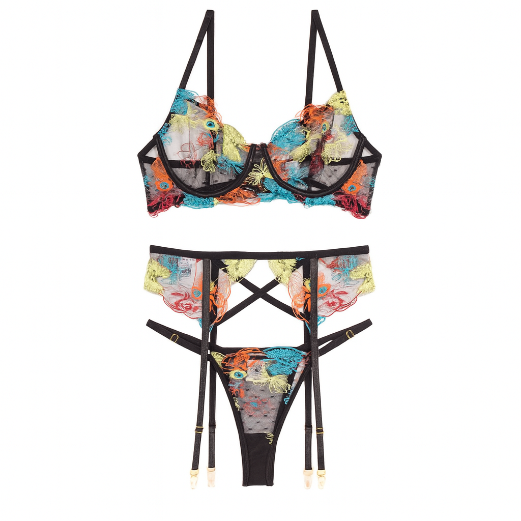 Nocturne Bloom Embroidered Garter Set-Black-L-Basques-StylinArts