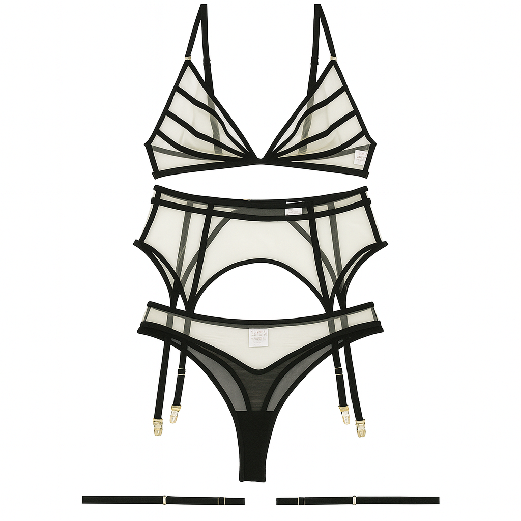 Celestine Illusion Mesh Garter Set-Black-L-Basques-StylinArts