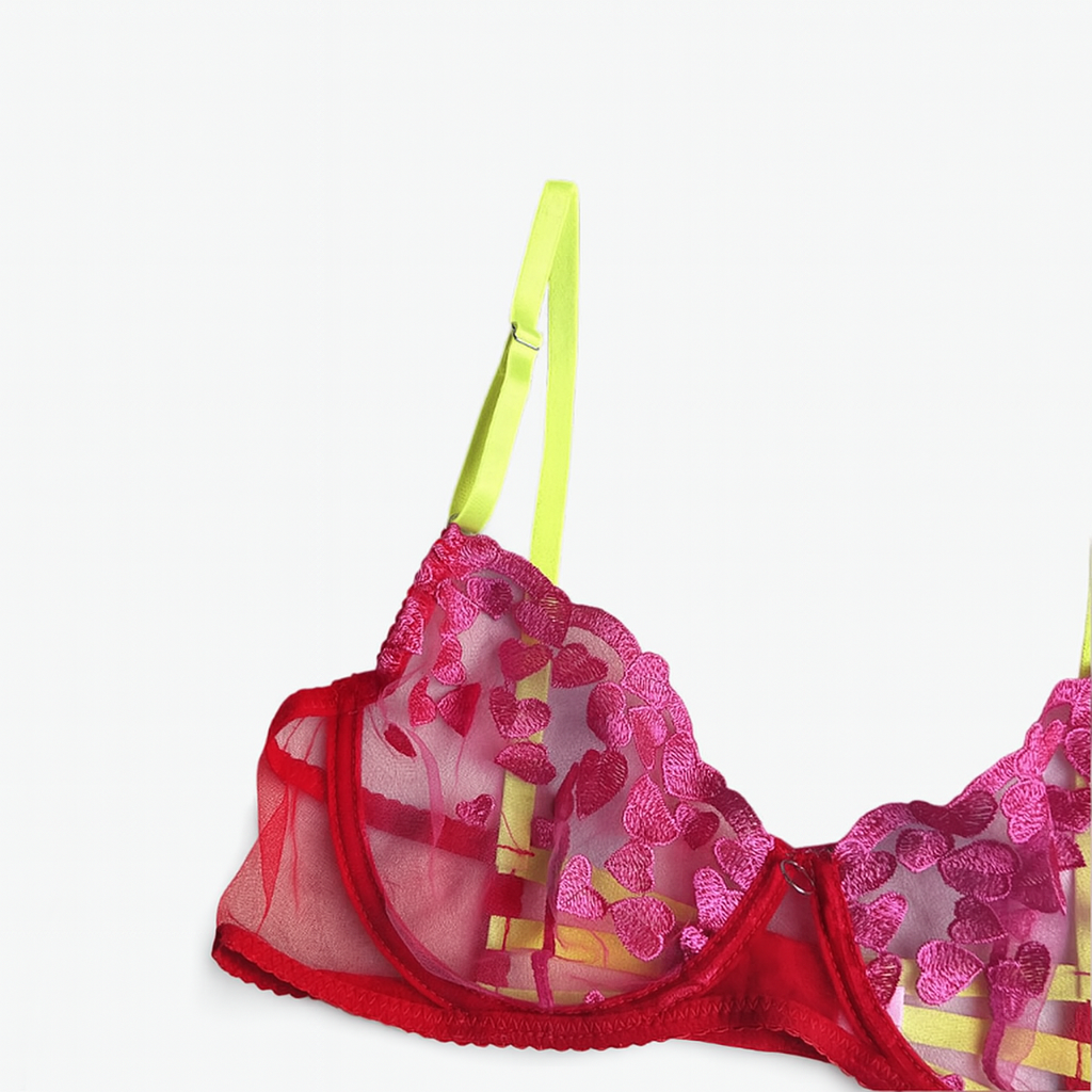 Carnivale Heart Tulle Garter Set-Rose Red-L-Basques-StylinArts