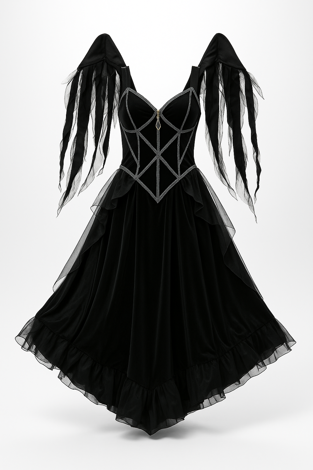 Dark Fallen Angel Costume – Gothic Wings & Midnight Gown-Intimate Roleplay Outfits-StylinArts
