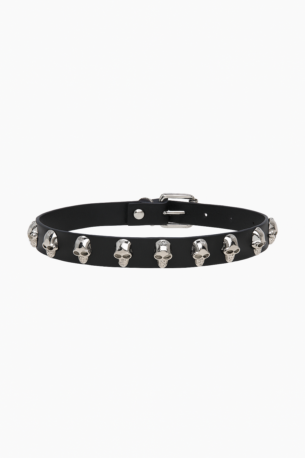 Skull Studded Black Faux Leather Choker – Edgy Seduction Statement-Necklace-StylinArts