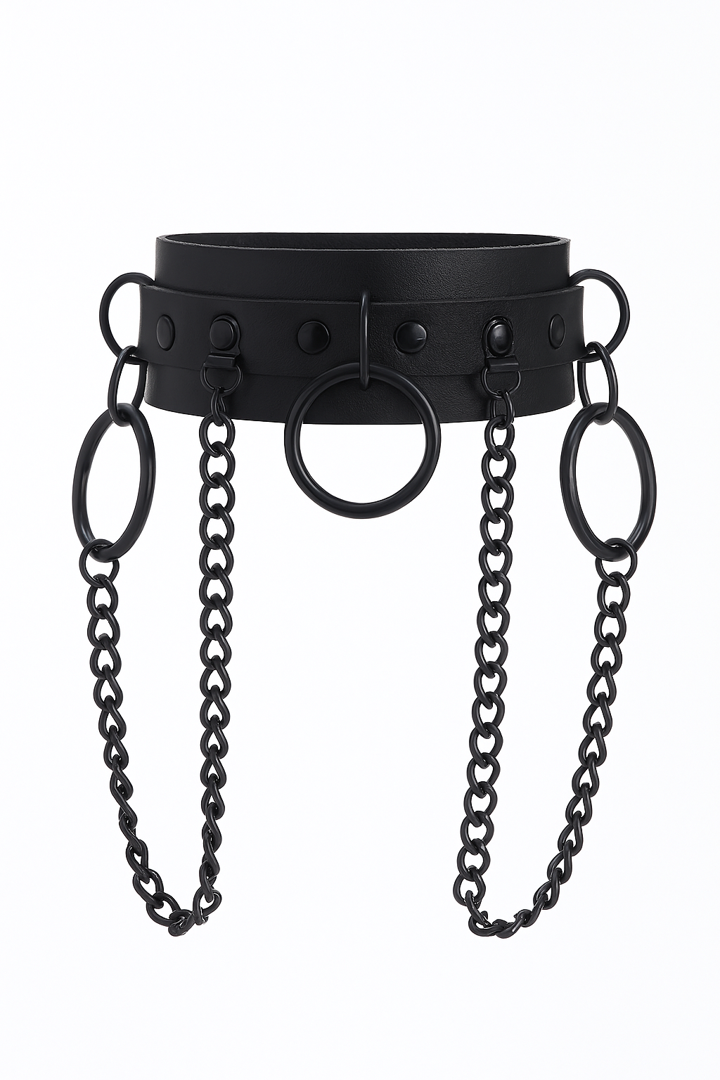 Black Faux Leather O-Ring Chain Choker – Dark Fantasy Statement Collar-Necklace-StylinArts