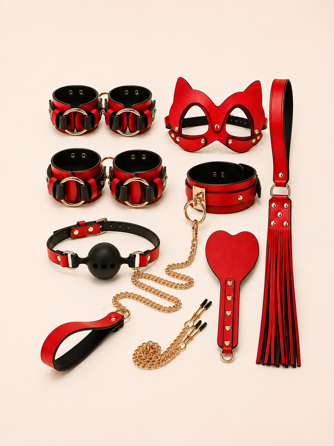 Decadent Desire Bondage Set – Luxury Adjustable Leather & Gold Accessory Collection