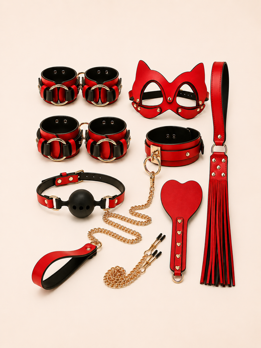 Decadent Desire Bondage Set – Luxury Adjustable Leather & Gold Accessory Collection