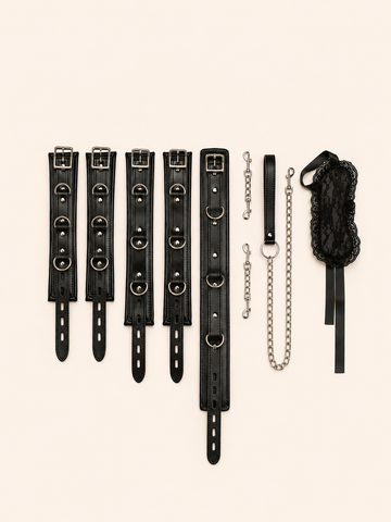Binding Suit Collar & Handcuffs Set – Adjustable Black Restraint Collection
