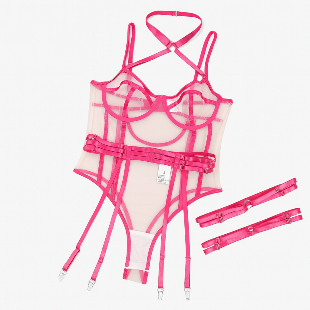 Calthea Strappy Harness Bodysuit-Red-L-Basques-StylinArts