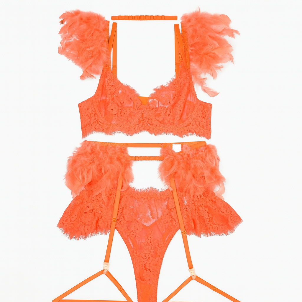 Seraphina Feather Lace Lingerie Set-Black-L-Basques-StylinArts