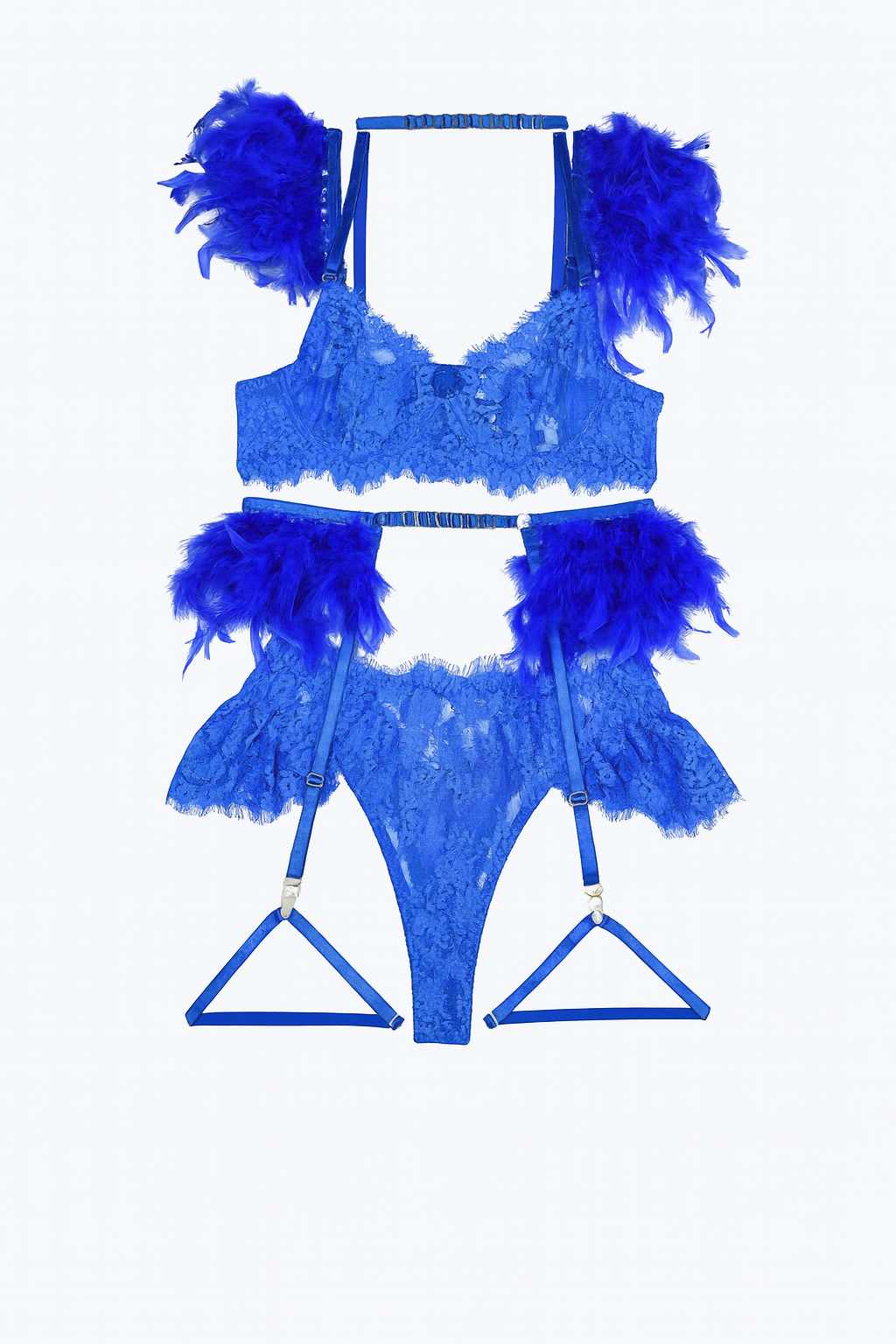 Seraphina Feather Lace Lingerie Set-Black-L-Basques-StylinArts