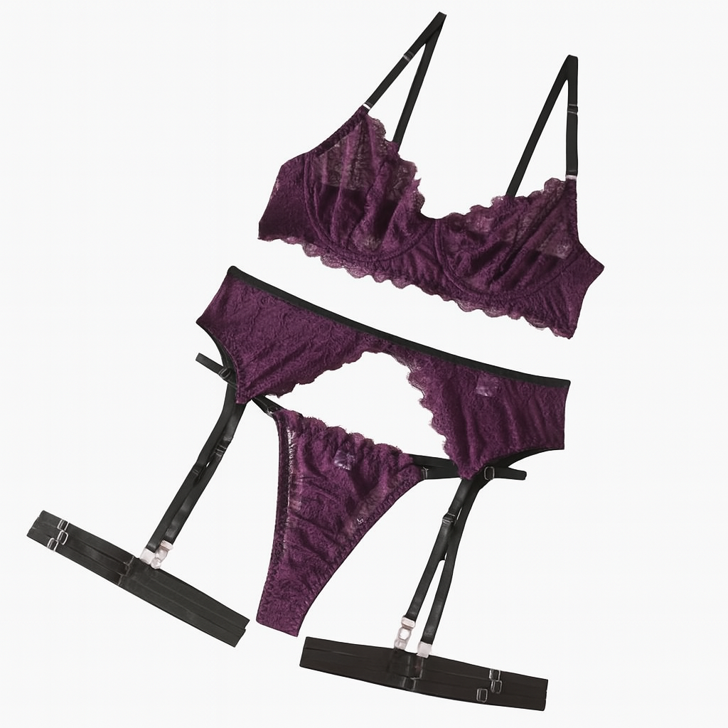 Marcella Scalloped Lace Lingerie Set-Purple-L-Basques-StylinArts