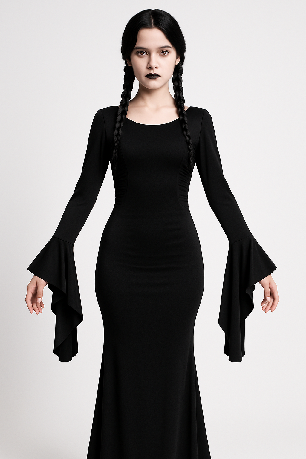 Dark Enchantress Witch Costume – Gothic Role-Play Gown with Flared Sleeves-Intimate Roleplay Outfits-StylinArts
