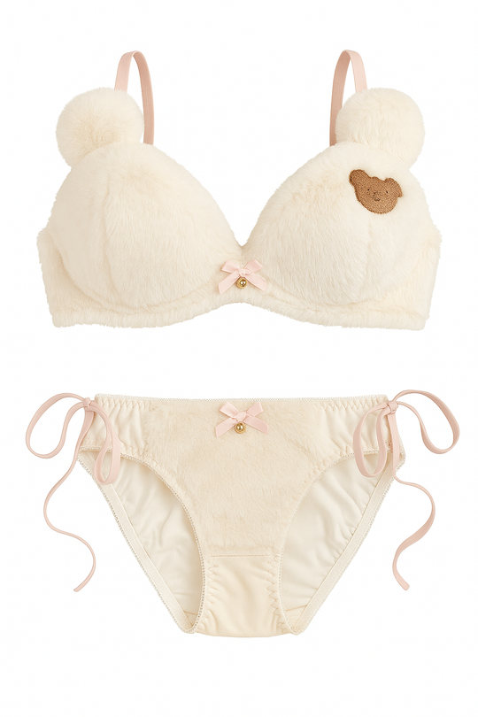 Lullabelle Teddy Plush Set-Apricot-L-Bras and Briefs-StylinArts
