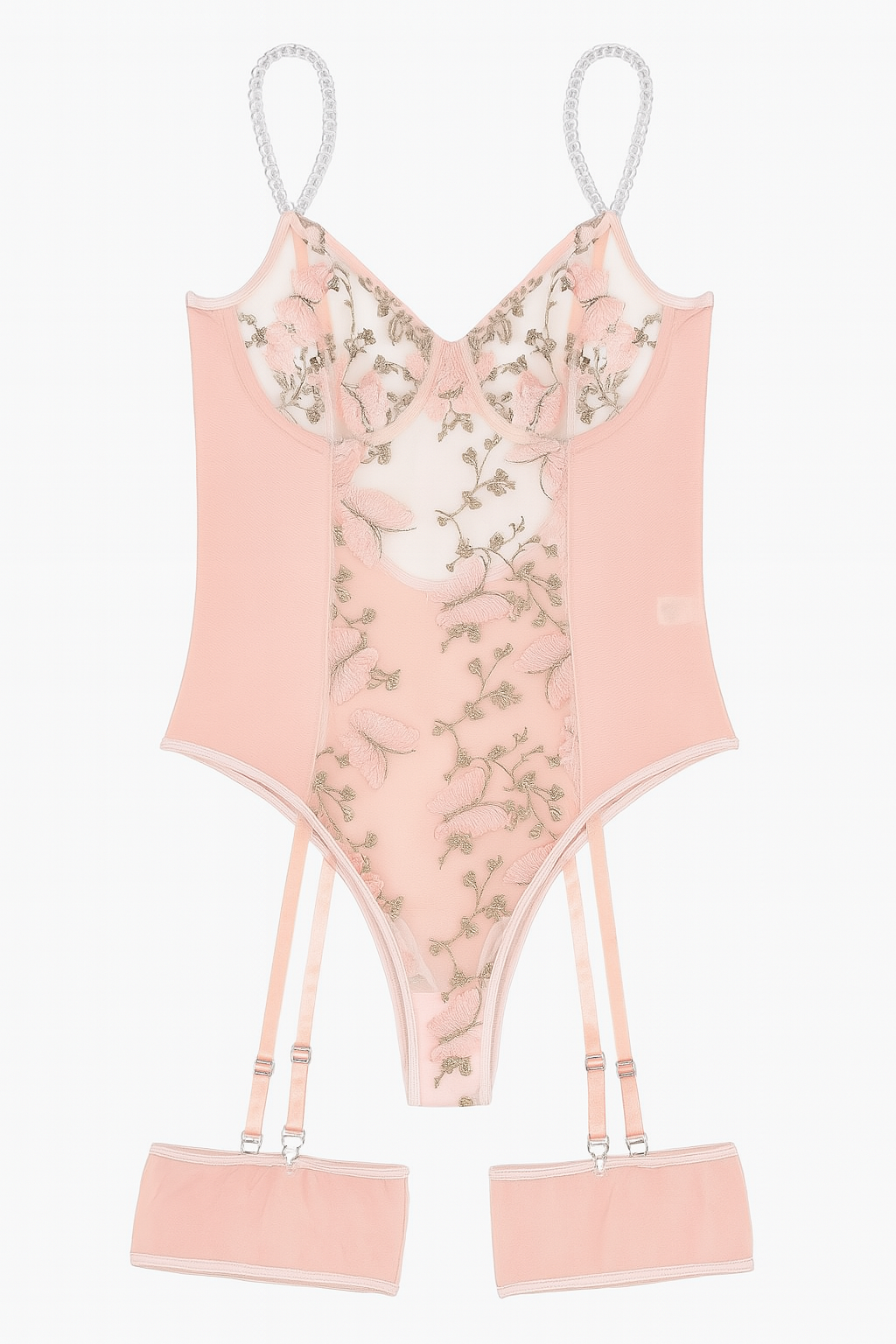 Mariposa Veil Embroidered Bodysuit-Pink-L-Basques-StylinArts