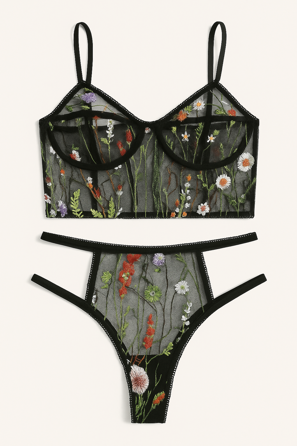 Auroral Embroidered Longline Set-Black-2XL-Bras and Briefs-StylinArts