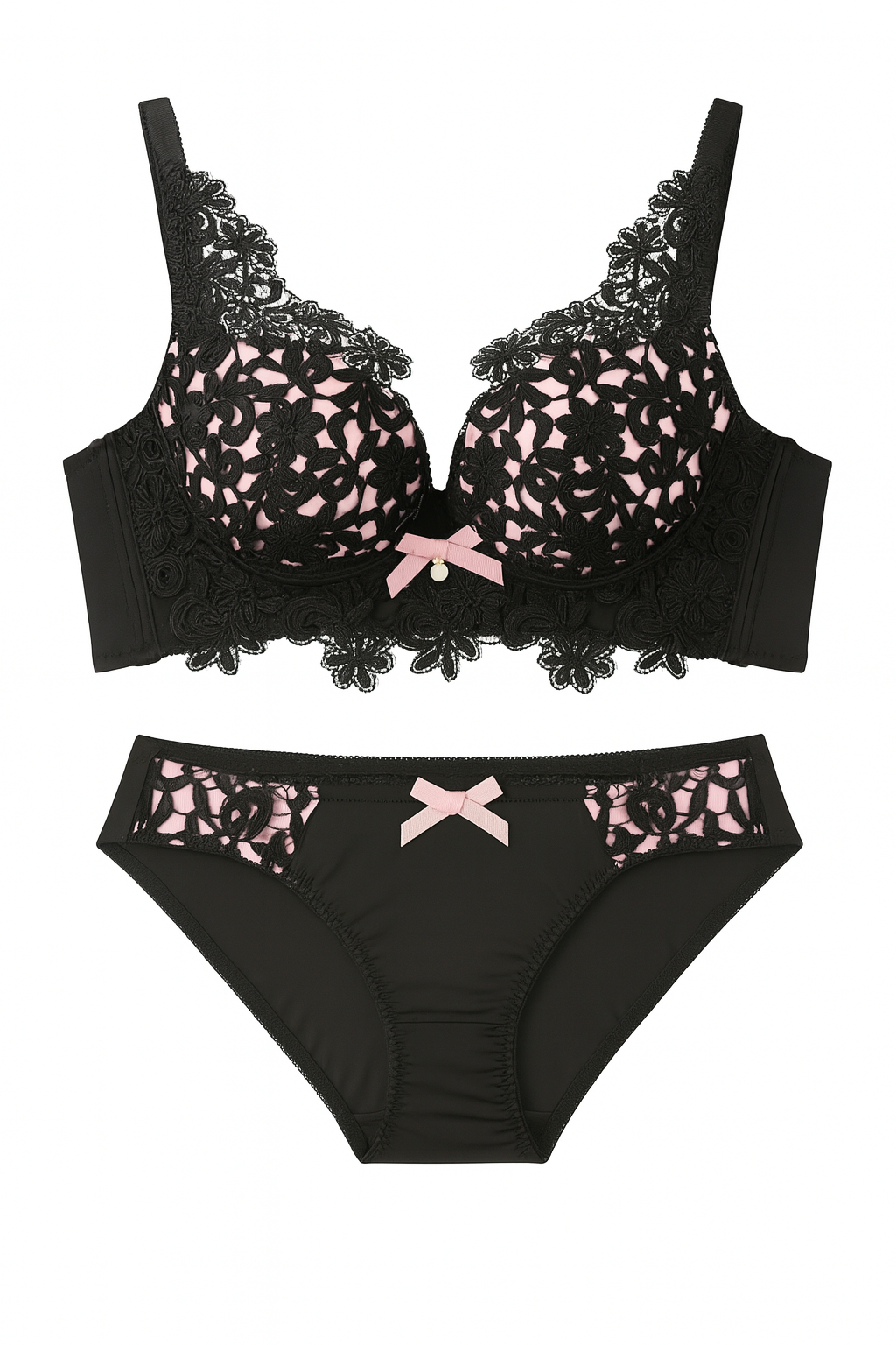 Elara Lace Embroidered Lingerie Set-Black-32 70A-Bras and Briefs-StylinArts