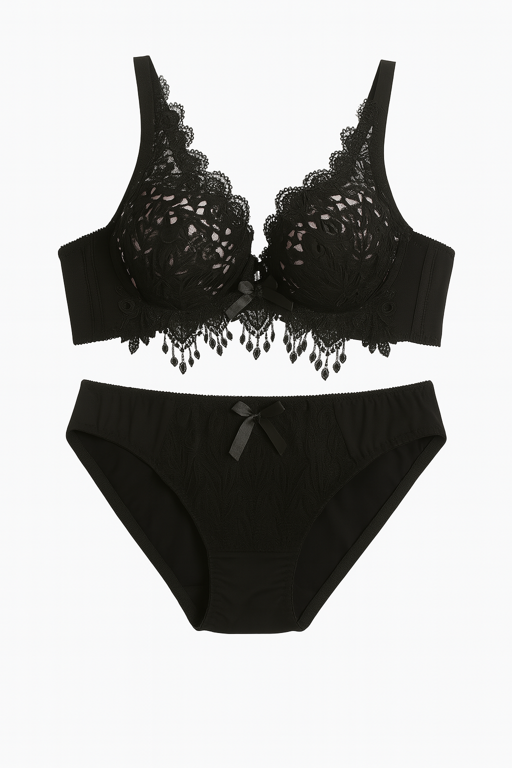 Aurora Embroidered Lingerie Set-Black-70B-Bras and Briefs-StylinArts