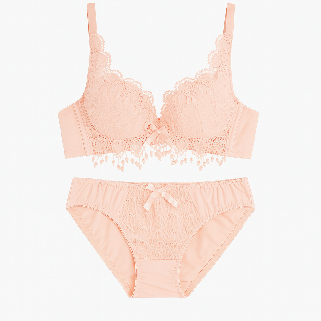 Aurora Embroidered Lingerie Set-Pink-70B-Bras and Briefs-StylinArts