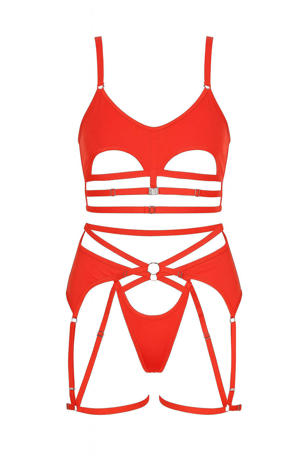 Crimson Axis Strappy Harness Set-Red-L-Basques-StylinArts