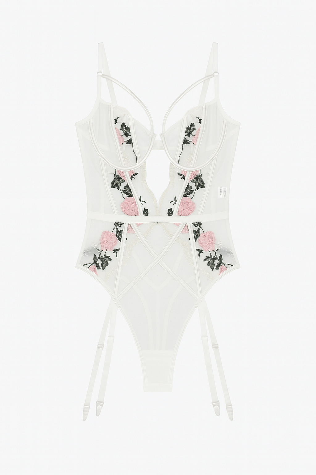 Rosavine Embroidered Illusion Bodysuit-White-L-Basques-StylinArts