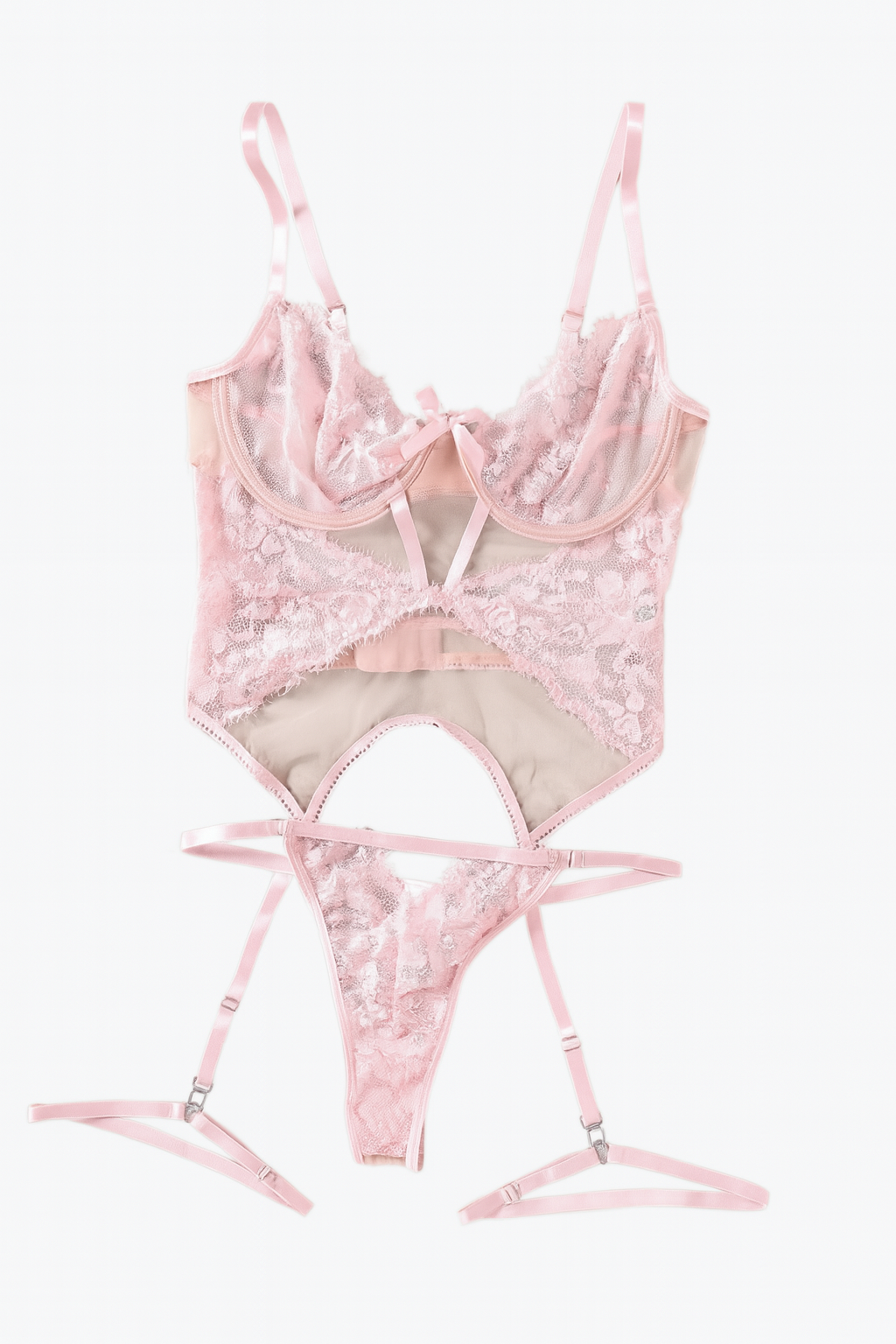 Crimson Whisper Lace Bodysuit-Pink-L-Basques-StylinArts