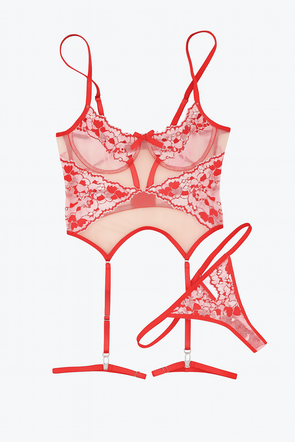 Crimson Whisper Lace Bodysuit-Pink-L-Basques-StylinArts