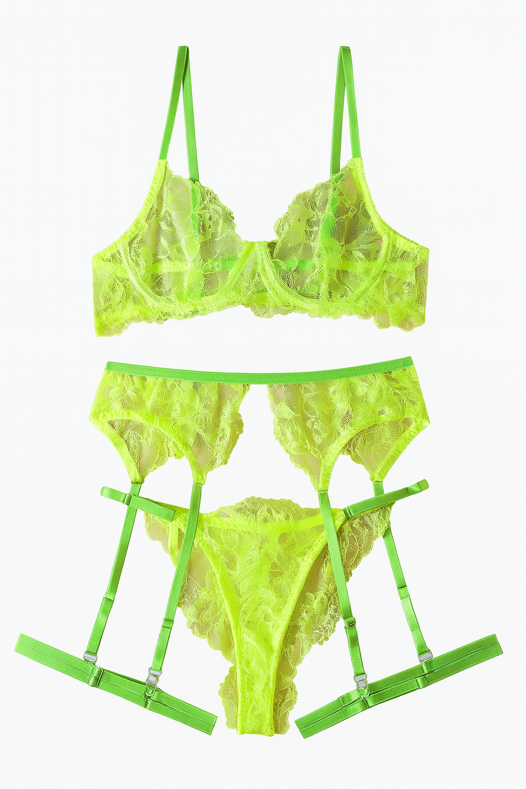 Verde Fleur Lace Bodysuit-Fluorescent Green-L-Basques-StylinArts