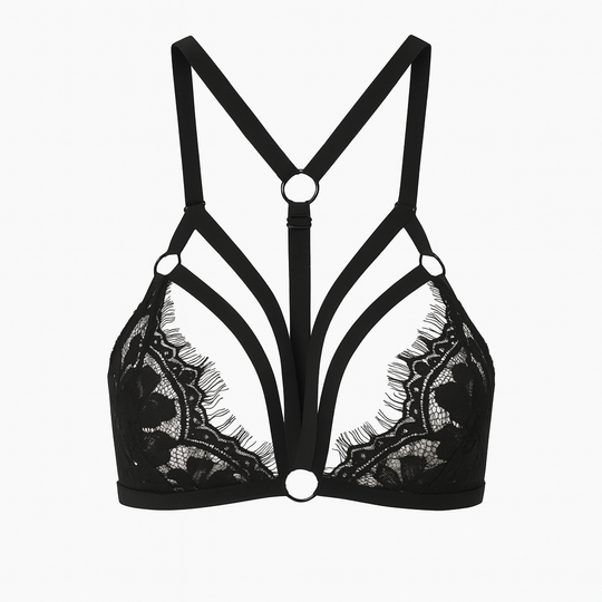 Aurelia Black Lace Harness Bralette-Black-L-Bras and Briefs-StylinArts