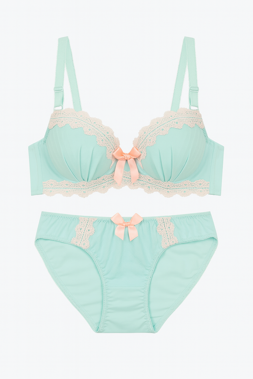 Sofia Pastel Mint Lace Lingerie Set-Sky Blue-32/70-Bra-StylinArts
