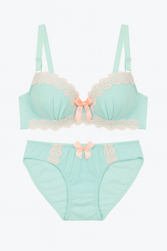 Sofia Pastel Mint Lace Lingerie Set-Sky Blue-32/70-Bra-StylinArts